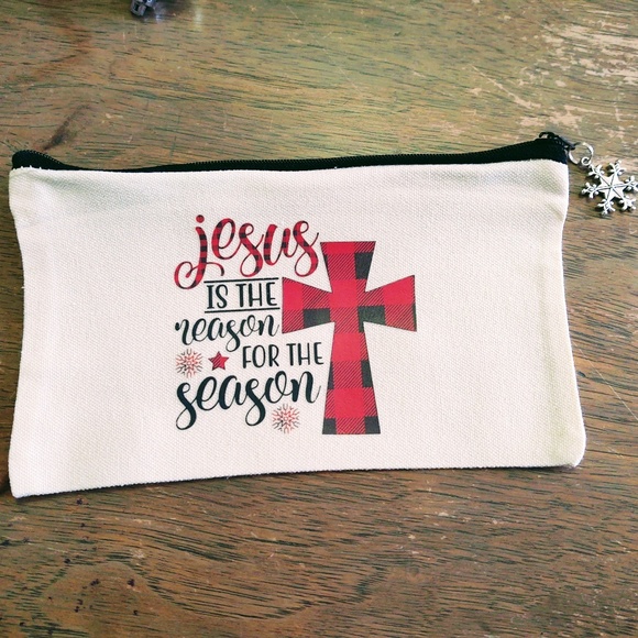 NEW SMALL CANVAS ZIPPER POUCH, COSMETIC BAG, JESUS IS THE REASON FOR THE SEASON - Picture 1 of 6